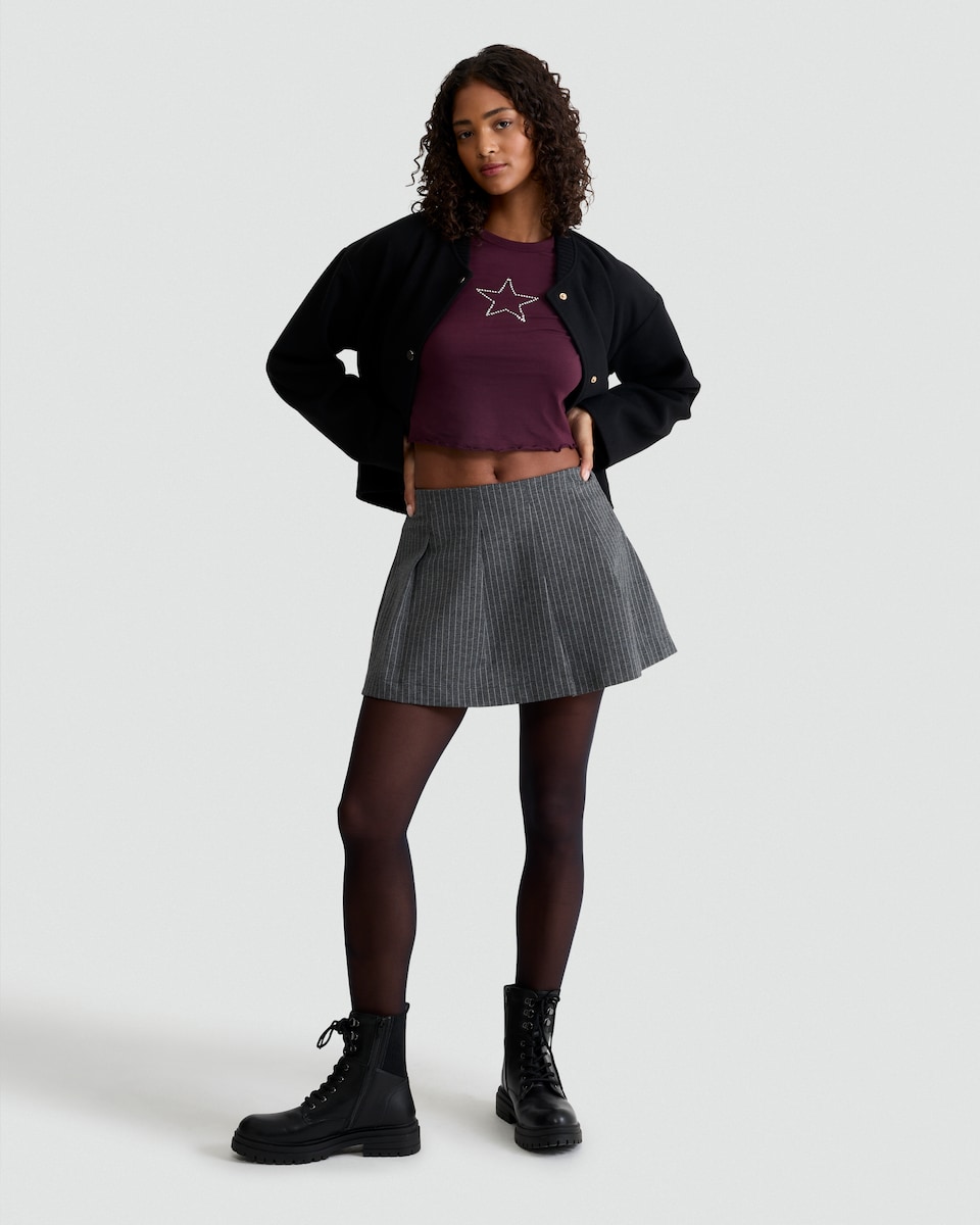 image 1 of OH ME OH MY Pinstripe Pleated Skirt in Grey