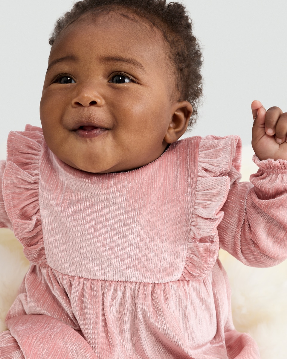 image 1 of F&F Baby Ruffle Detail Long Sleeved Dress in Pink