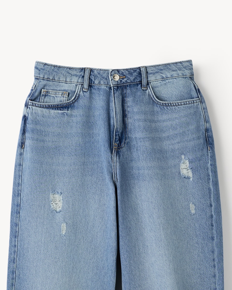 image 1 of F&F High Rise Wide Leg Ripped Jeans in Navy