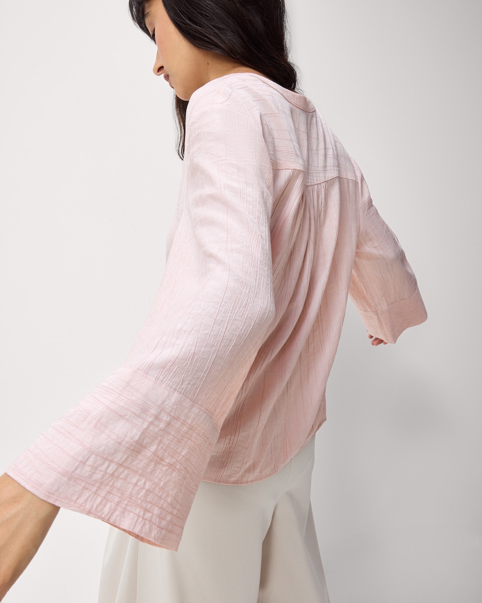 image 1 of F&F Textured Button Up V Neck Blouse in Pink
