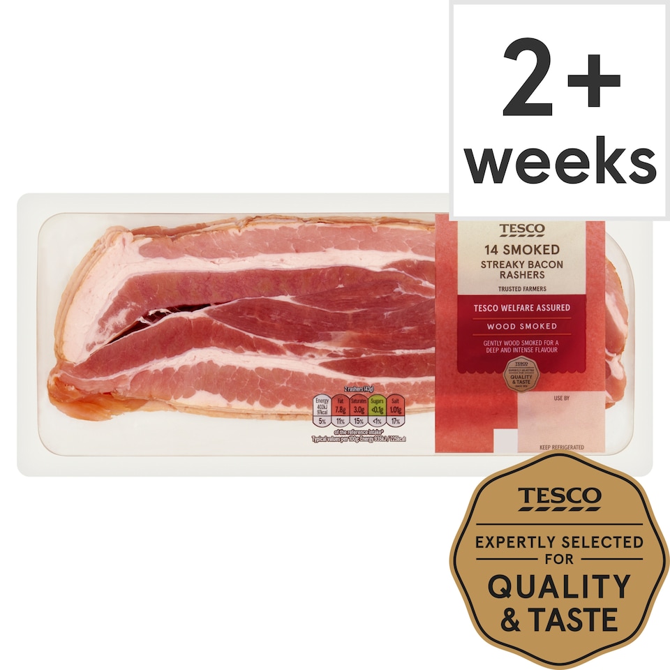 Tesco Smoked Streaky Bacon Rashers 14 Pack 300g