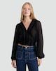 image 3 of F&F Chiffon Dobby Velvet V Neck Blouse in Black