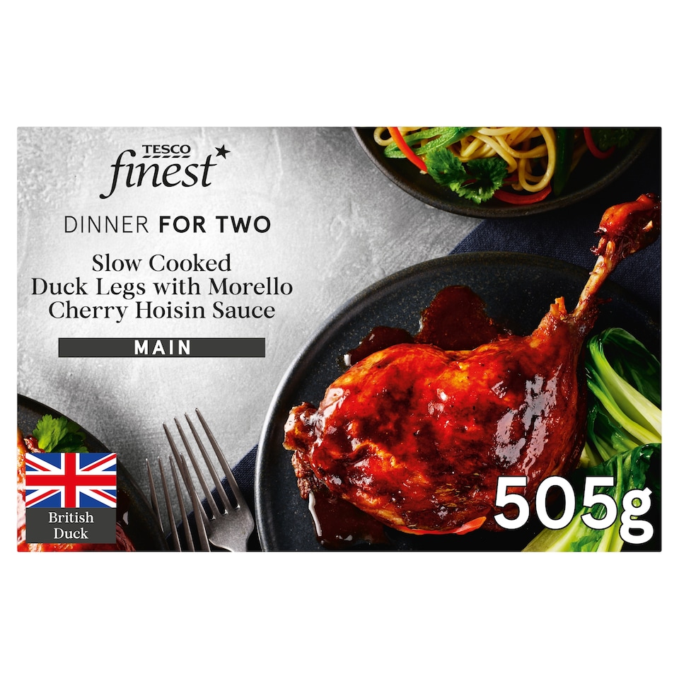 TESCO FINEST SLOW COOKED DUCK LEGS WITH MORELLO CHERRY HOISIN SAUCE 505G