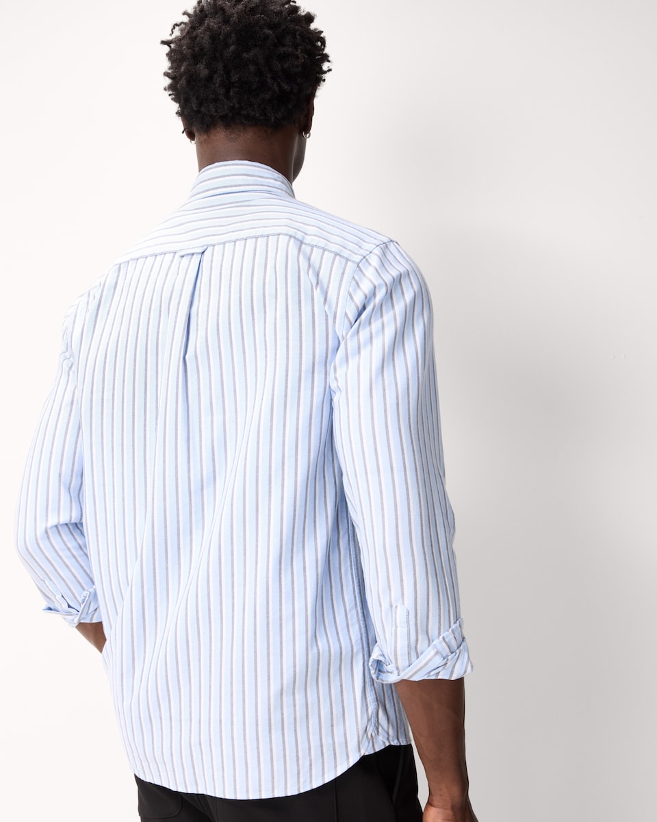 image 1 of F&F Pure Cotton Striped Long Sleeved Oxford Shirt in Multi Blue