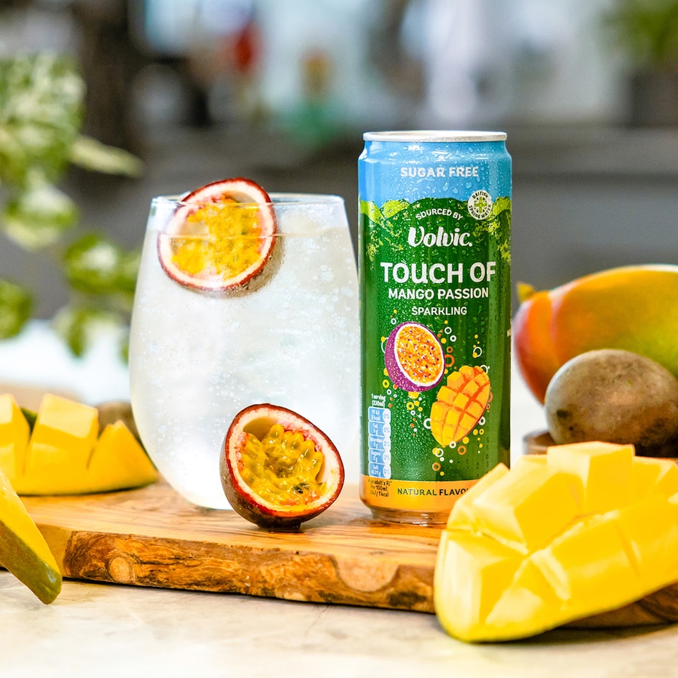 image 1 of Touch of Mango Passion Sparkling Sugar Free Flavoured Water by Volvic 330ml