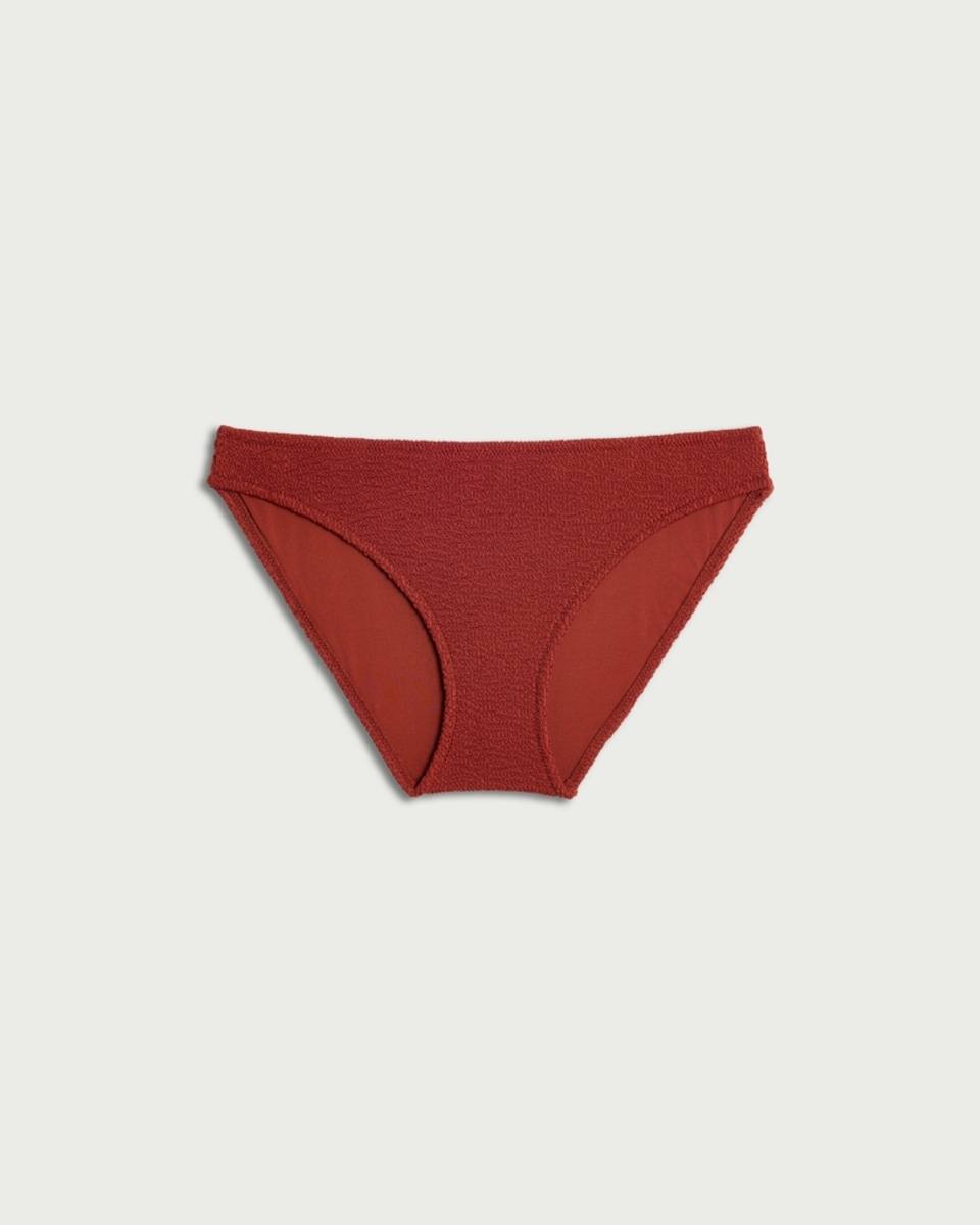 image 1 of F&F Crinkle Textured High Leg Bikini Bottoms in Brick