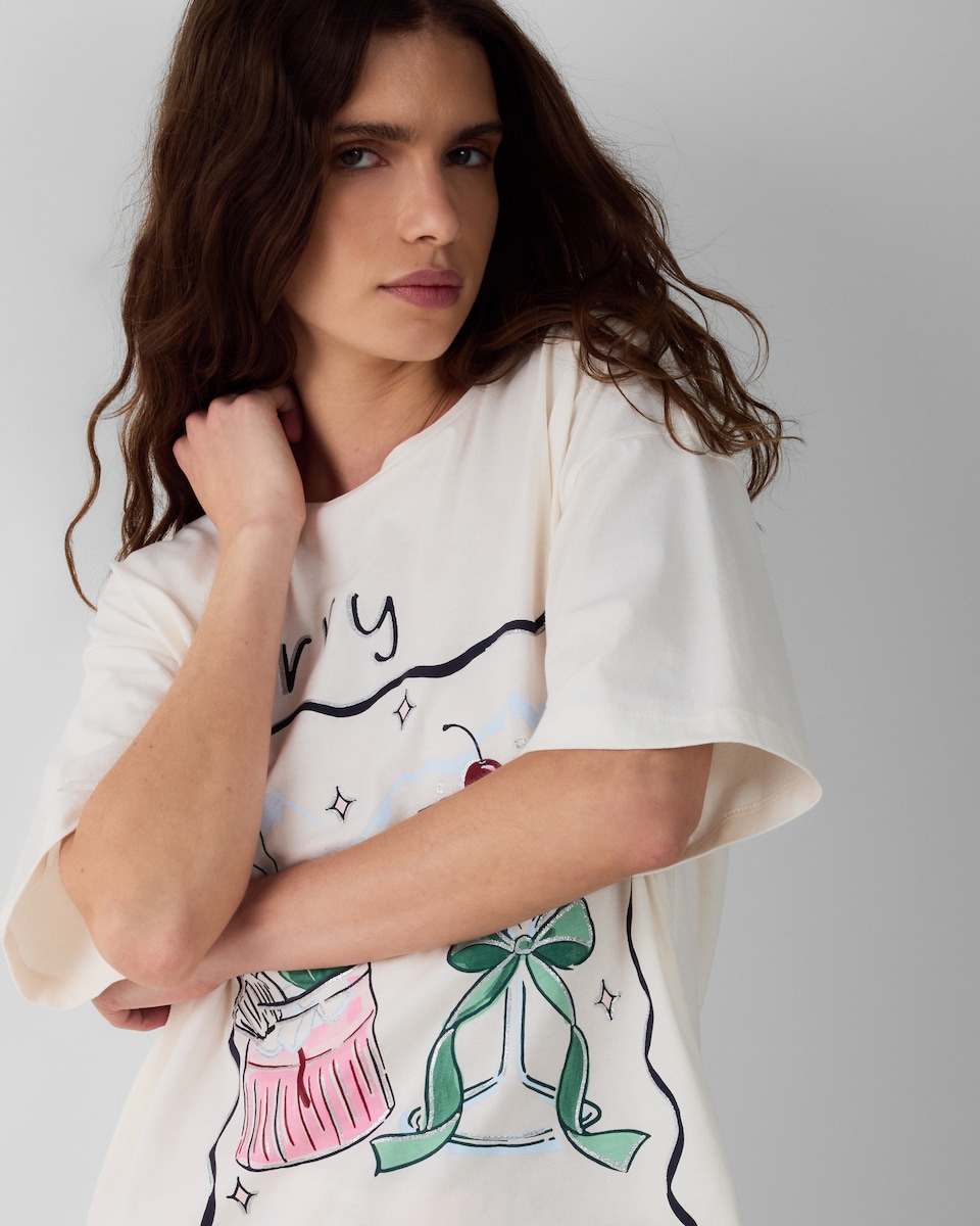 image 1 of F&F Pure Cotton Martini Pyjama Top in White