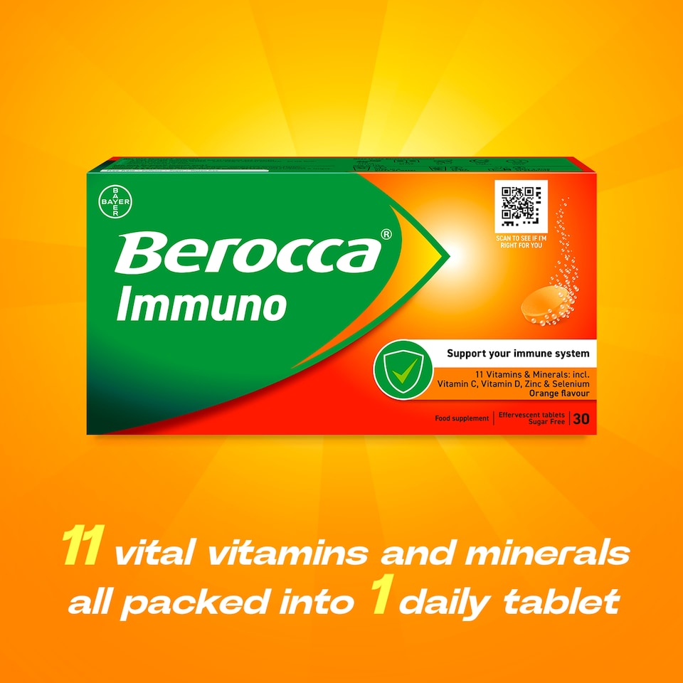 image 1 of Berocca Immuno Orange Flavour Sugar Free 30 Effervescent Tablets
