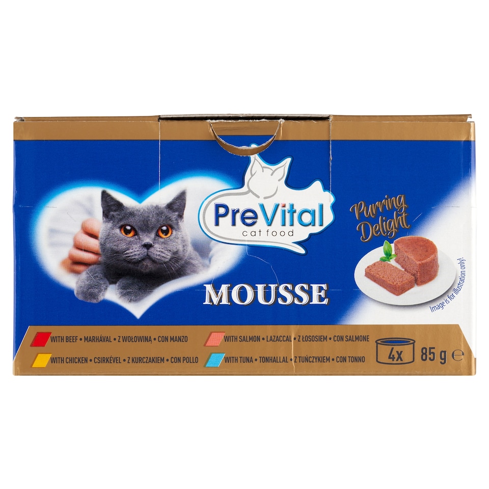 PreVital Mousse nedves macskaeledel, macskatáp felnőtt macskáknak pástétom konzerv 4 x 85 g  1. kép
