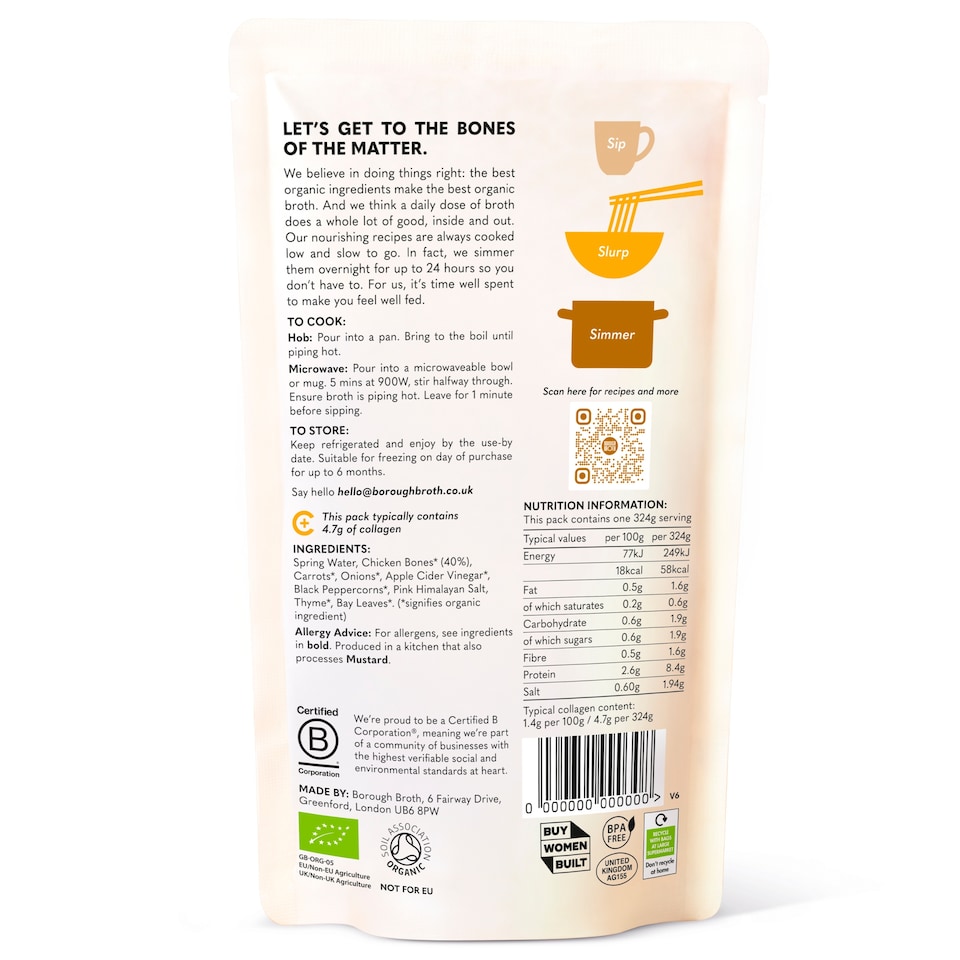 image 1 of Borough Broth Free-Range Organic Chicken Bone Broth 324g