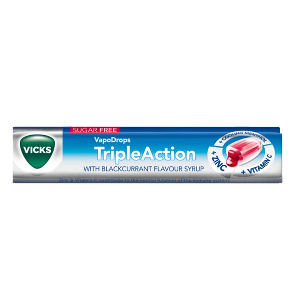 Vicks Triple Action Throat Sweets - Blackcurrant (Sugar Free) 42g