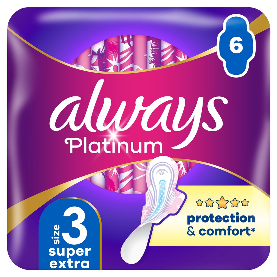 image 1 of Always Platinum Day & Night Sanitary Towels With Wings 6 Pads