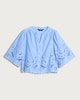 image 4 of F&F Pure Cotton Broderie Cut Out Co-ord Blouse in Blue