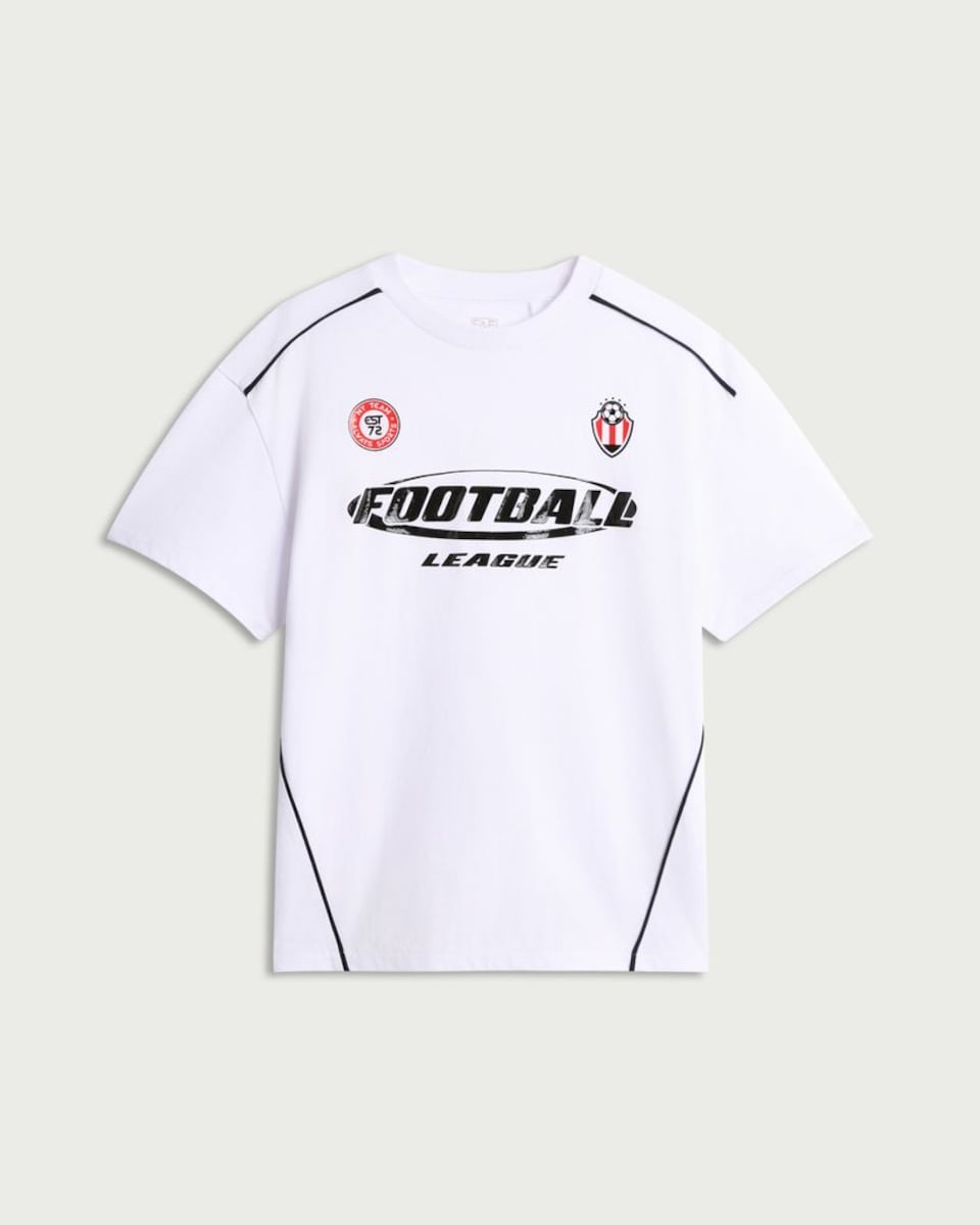 image 1 of F&F Boys Pure Cotton Football League T-Shirt in White