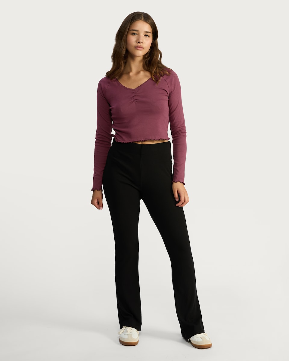 image 1 of OH ME OH MY Cotton Rich Ruched Lace Trim Top in Berry