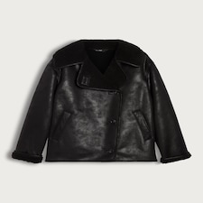 F&F Faux Shearling Lined Aviator Jacket in Black