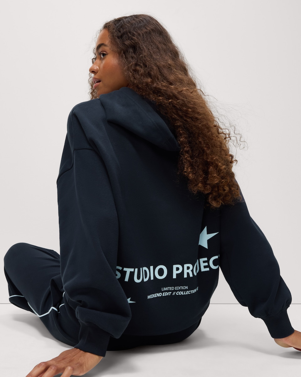 image 1 of OH ME OH MY Cotton Rich Slogan Hoodie in Navy