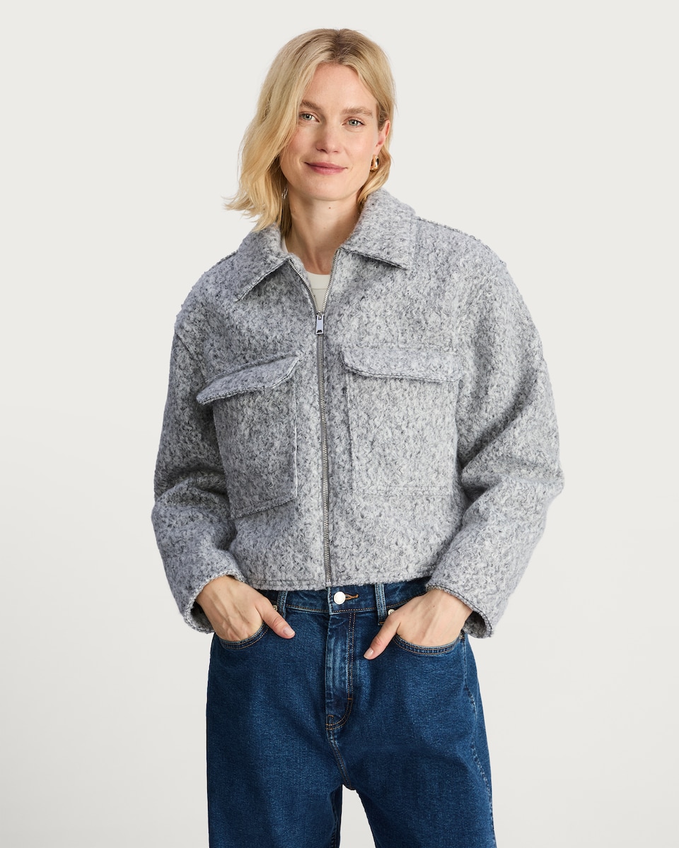 image 1 of F&F Textured Pocket Front Zip Up Jacket in Grey