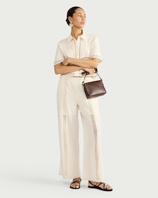 The F&F Edit Pure Cotton Lace Insert Wide Leg Trousers in Cream