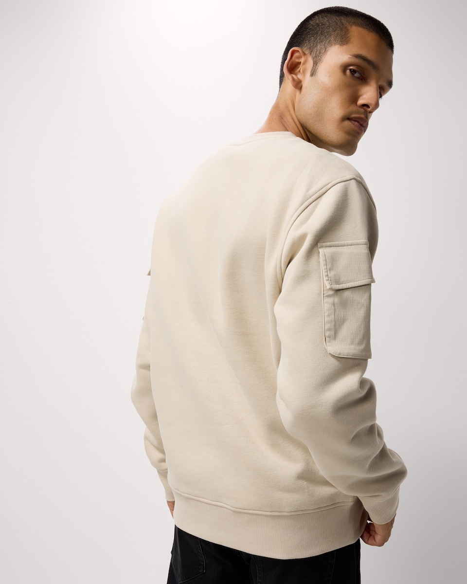 image 1 of F&F Cotton Rich Pocket Sleeve Sweatshirt in Stone