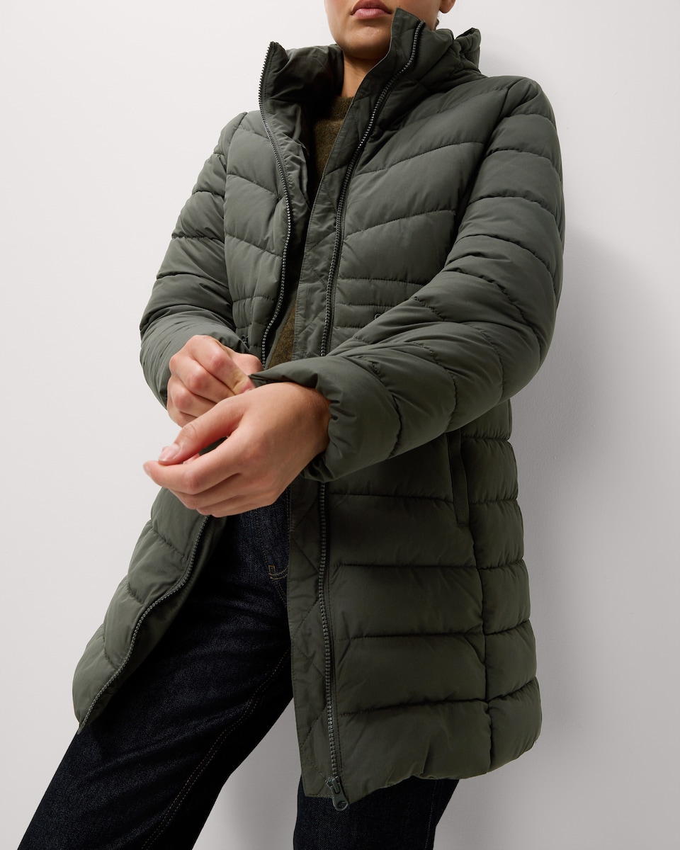 image 1 of F&F Shower Resistant Padded Hooded Longline Coat in Khaki