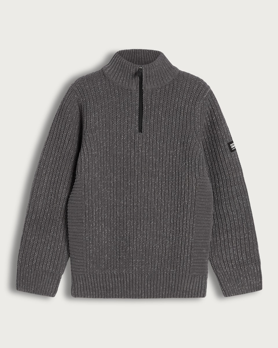 F&F Boys Chenille Half-Zip Knitted Jumper in Khaki