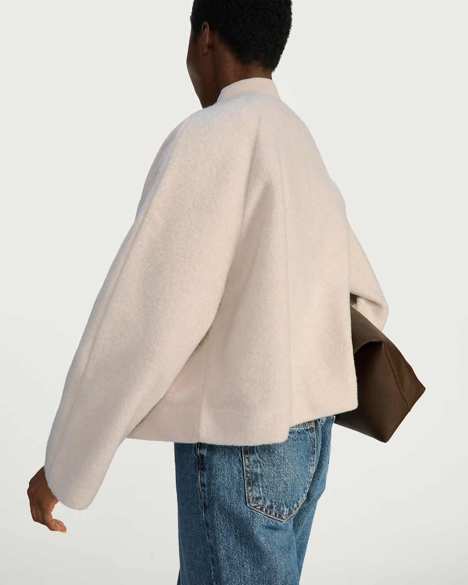 image 1 of F&F Ribbed Collar Zip Through Bomber Jacket in Cream