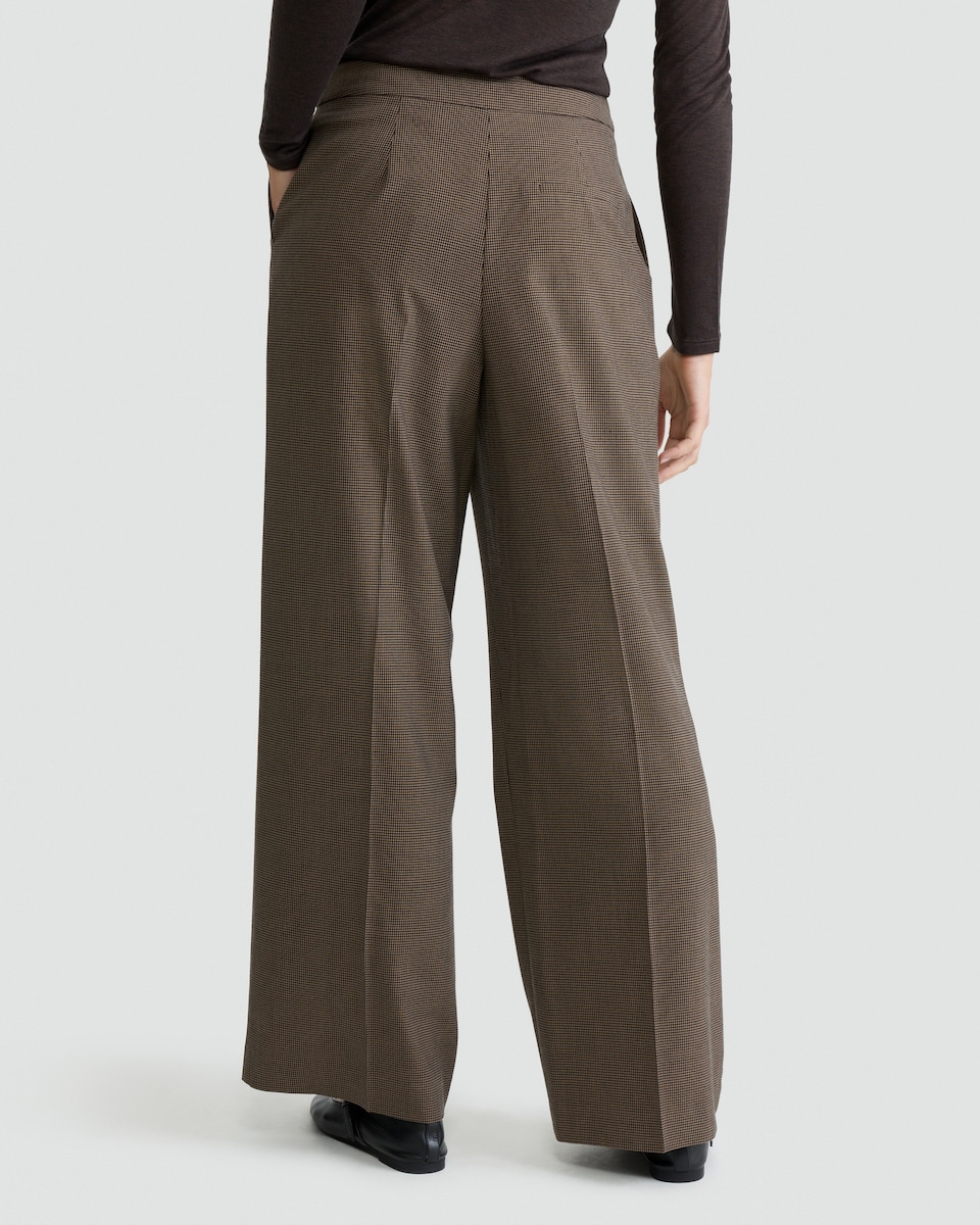 image 1 of F&F Check Print Pleated Wide Leg Co-ord Trousers in Brown