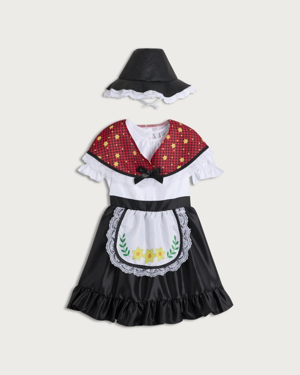 image 1 of F&F Girls Welsh Fancy Dress Costume with Hat in Black