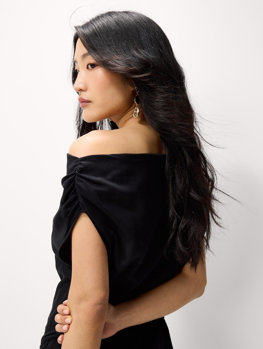 image 1 of F&F Ruched Belted Buckle Mini Dress in Black