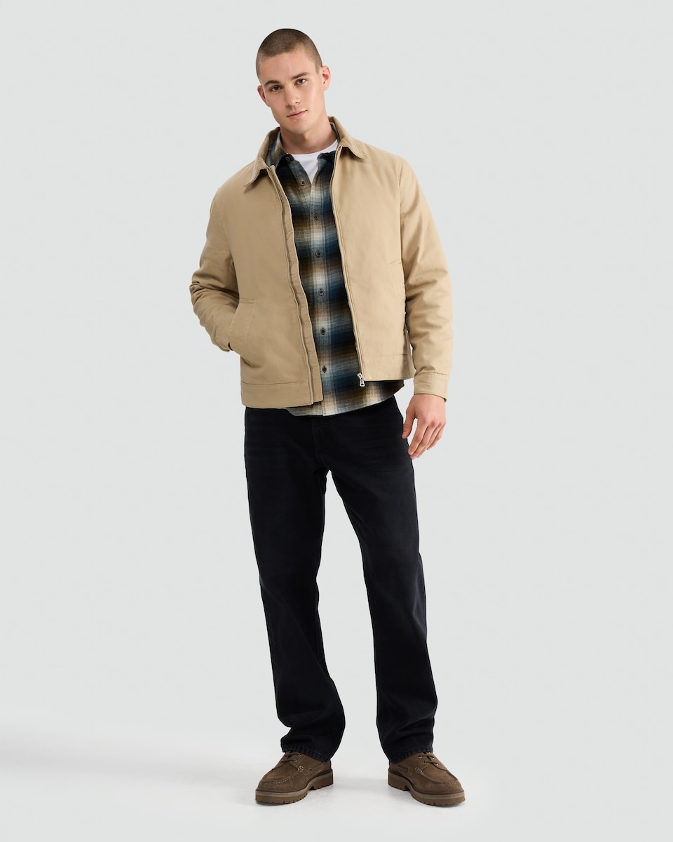 image 1 of F&F Pure Cotton Corduroy Collar Zip Front Jacket in Stone