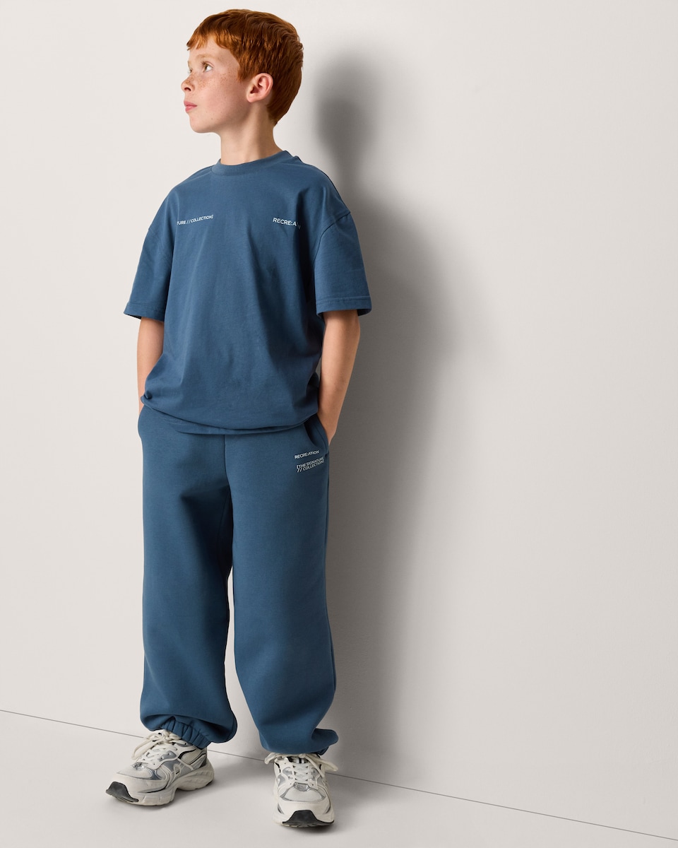 image 1 of F&F Boys Cotton Rich Slogan Joggers in Blue