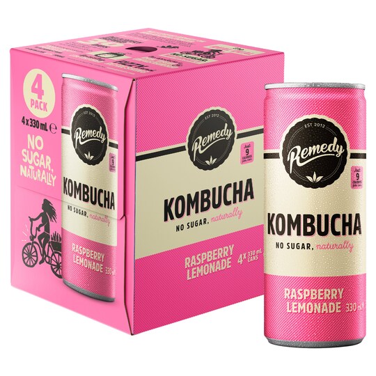 Remedy Kombucha Raspberry Lemonade 4X330ml Tesco Groceries