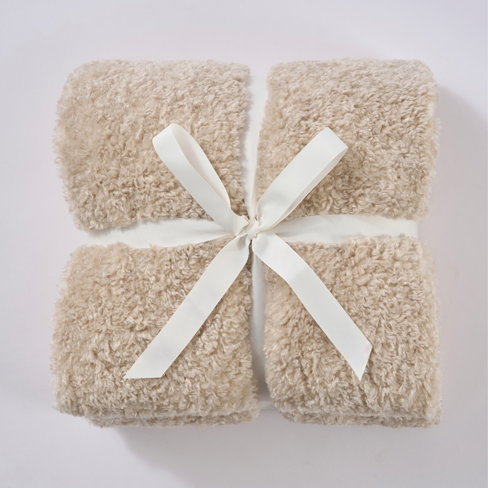 F&F Home Cream Borg Boucle Throw 