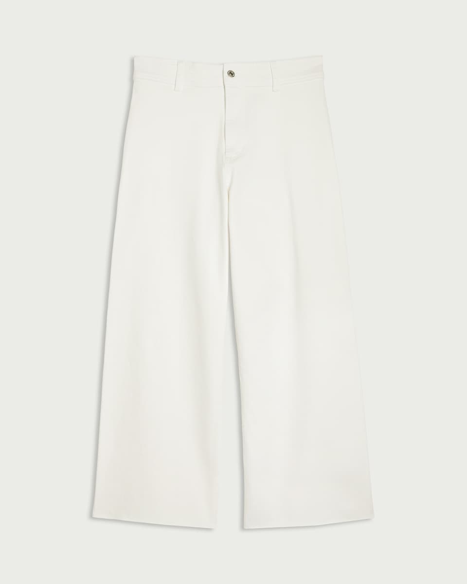 image 1 of F&F High Rise Wide Leg Cropped Jeans in Ecru