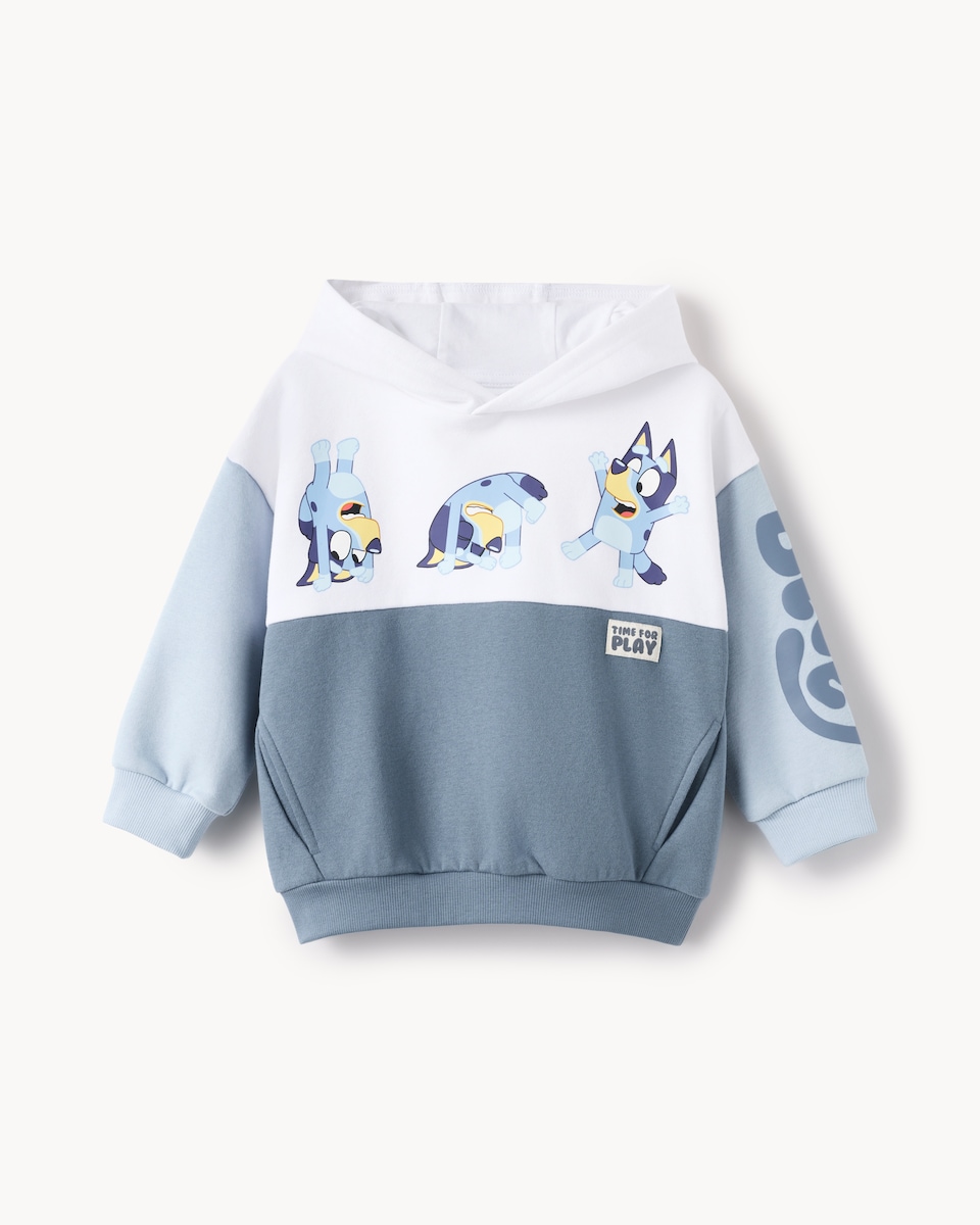 image 1 of Bluey Cotton Rich Colour Block Hoodie in Blue