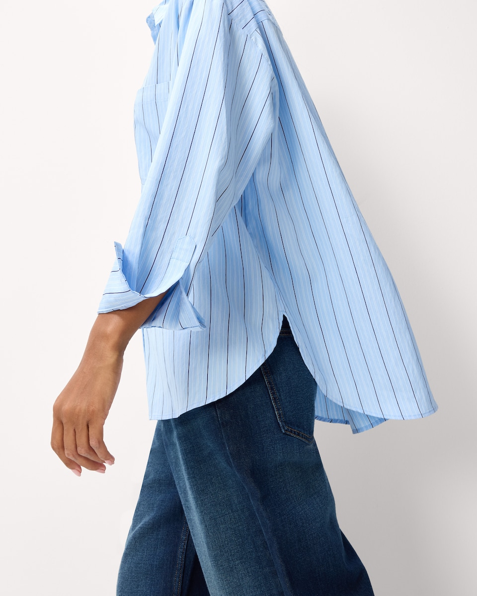 image 1 of F&F Striped Oversized Fit Shirt in Multi Blue
