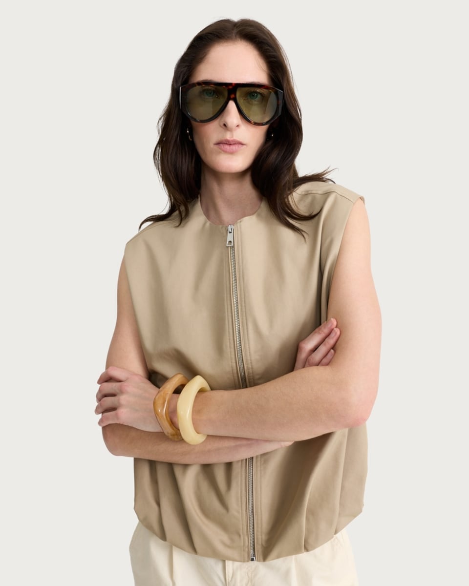 image 1 of F&F Bubble Hem Zip Up Gilet in Neutral