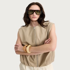 F&F Bubble Hem Zip Up Gilet in Neutral