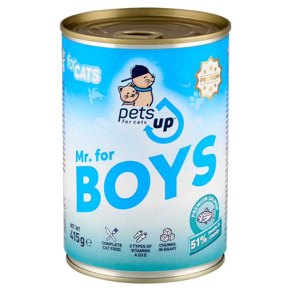 PetsUp Mr. for Boys teljes értékű nedves állateledel felnőtt macskák számára lazaccal szószban 415 g  1. kép