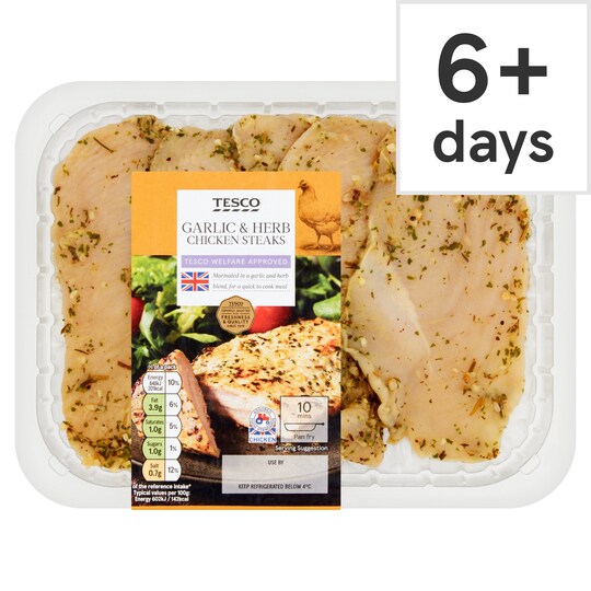 Tesco British Garlic & Herb Chicken Breast Steaks 350G Tesco Groceries