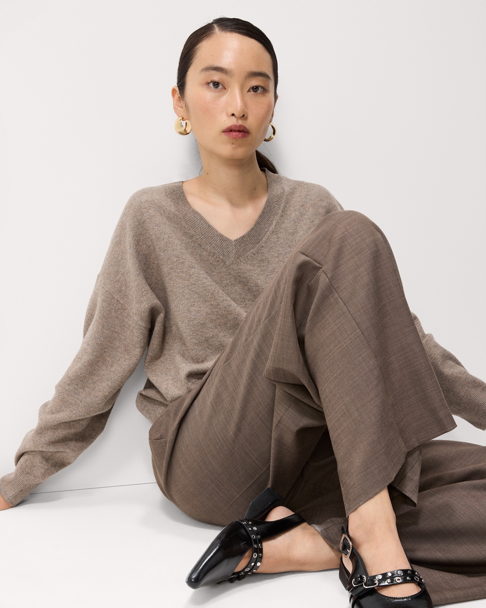 image 1 of F&F V Neck Knitted Jumper in Mink