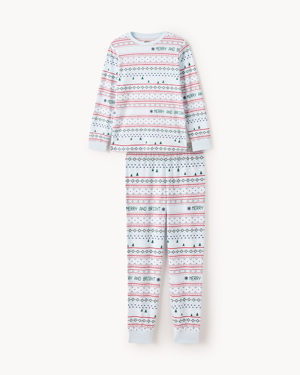 image 1 of Christmas Unisex Pure Cotton Fair Isle Matching Family Pyjama Set in Blue