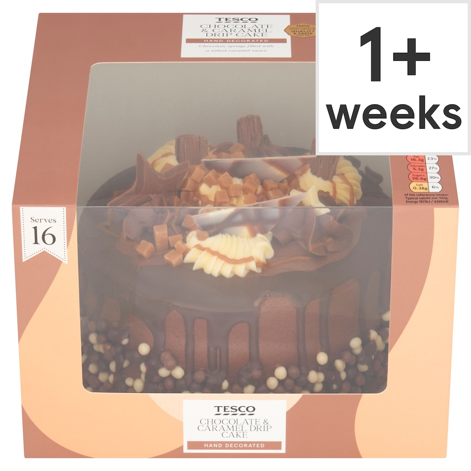 Tesco Chocolate & Salted Caramel Drip Cake Serves 16