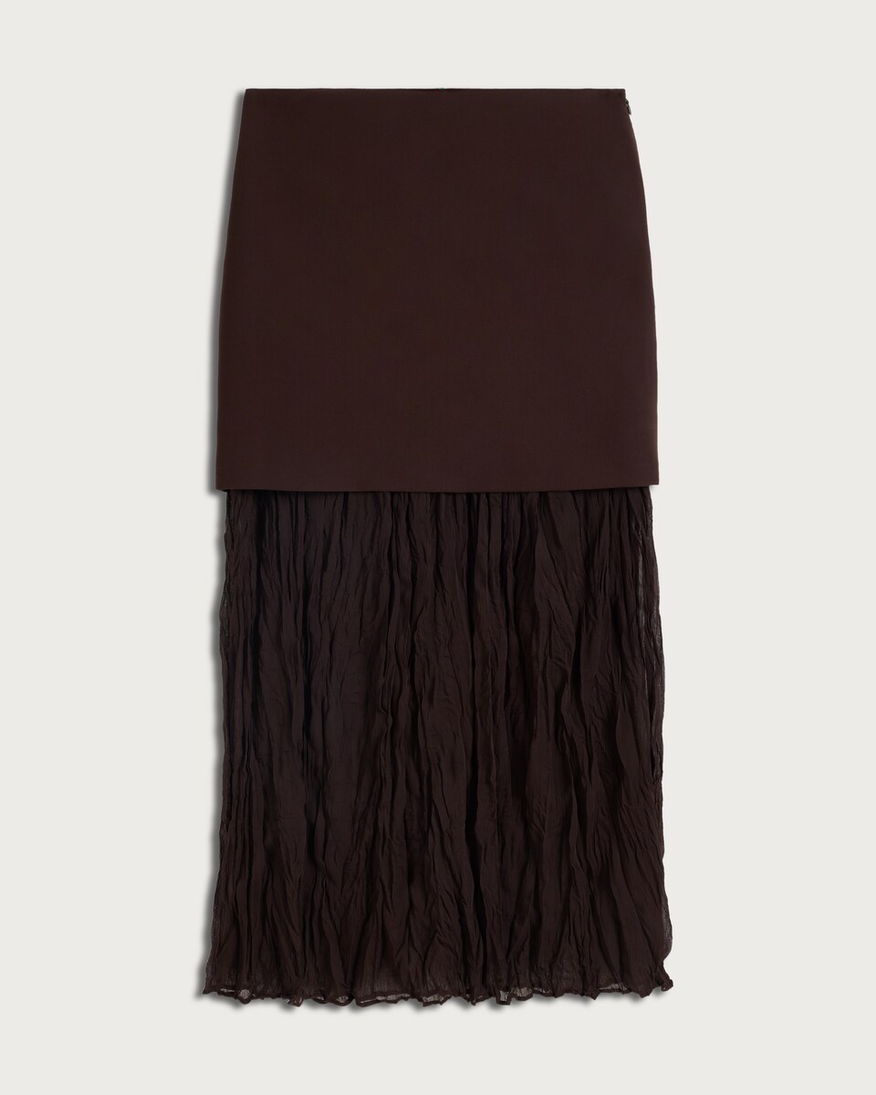 F&F Crinkle Textured Layered Co-ord Midi Skirt in Brown