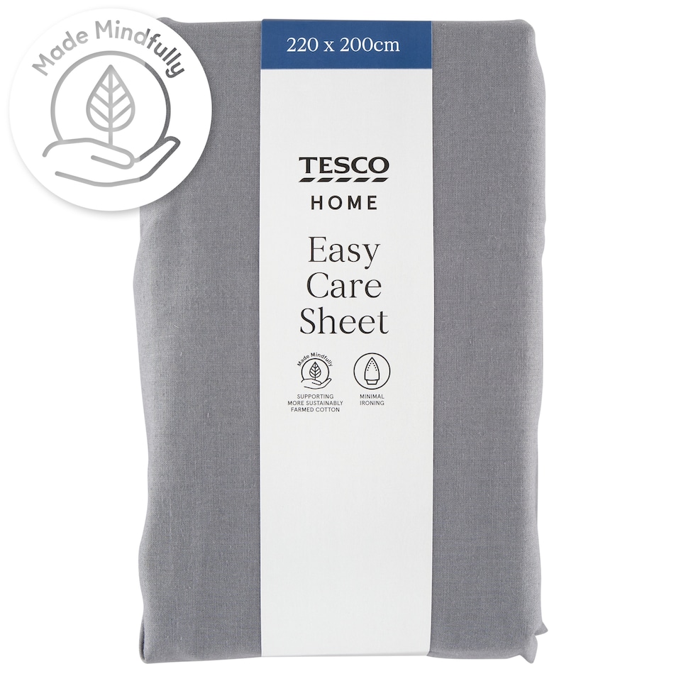 Tesco Home Easy Care szürke lepedő 220 x 200 cm