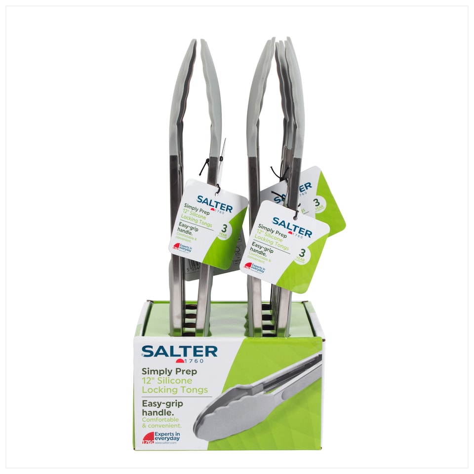 image 1 of Salter Simply Prep 12 Inch Silicone Locking Tongs