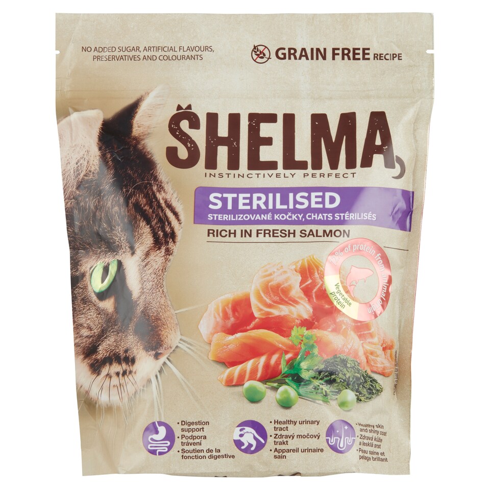 image 1 of Shelma Dry Cat Food, Kibble for Sterile Cats with Salmon, Grain Free 750 g
