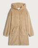image 4 of F&F Fleece Hooded Zip Up Dressing Gown in Camel