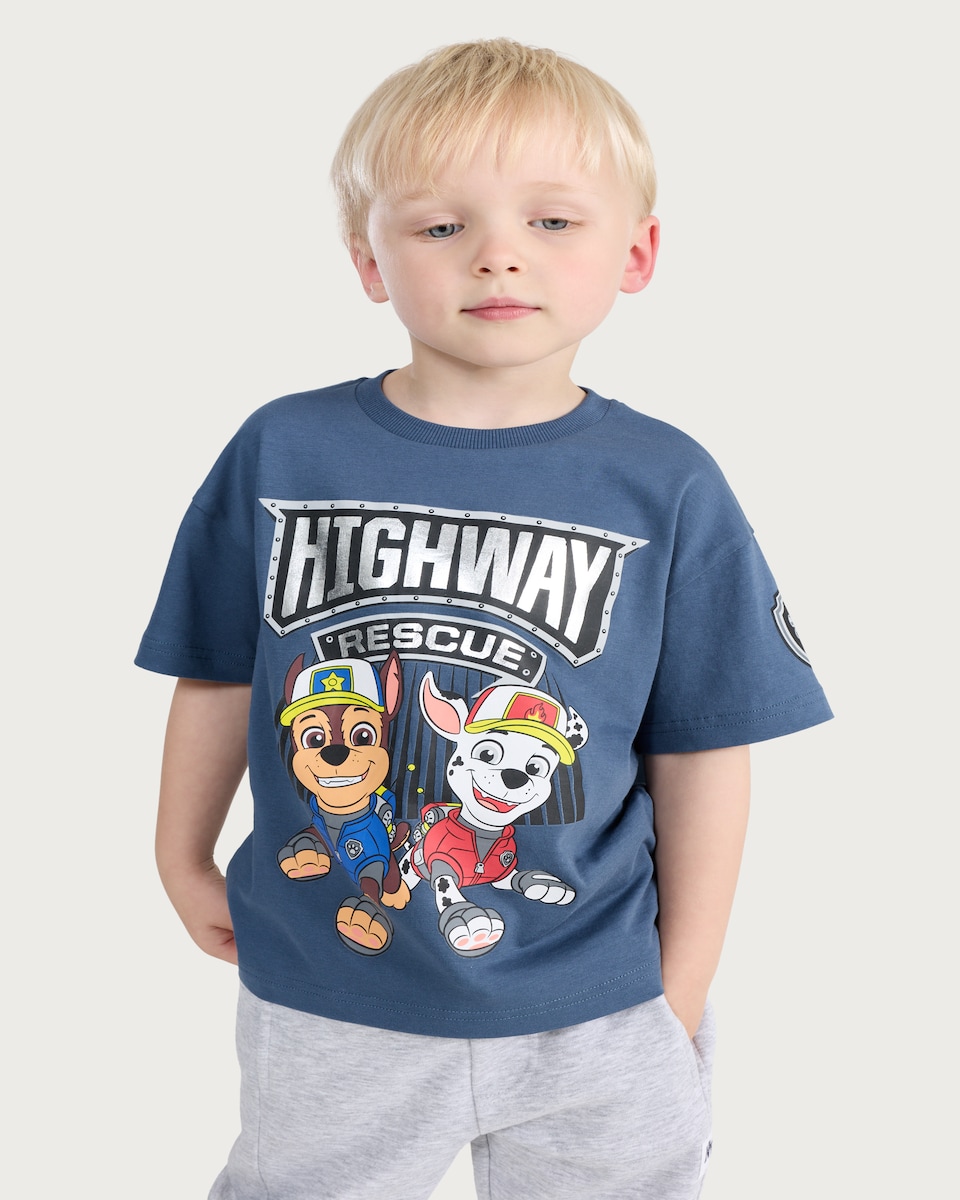 image 1 of Paw Patrol Pure Cotton Highway Rescue T-Shirt in Blue